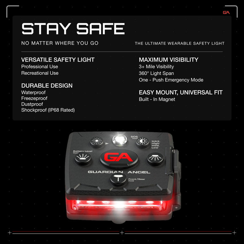 Guardian Angel Micro Series Safety Lights, Beacon Device (Red Front & Green Rear) | Rechargeable, Magnetic & Hands-Free Wearable LED Light for Dog Walking, Cycling, Camping & Kayak Red/Green - BeesActive Australia
