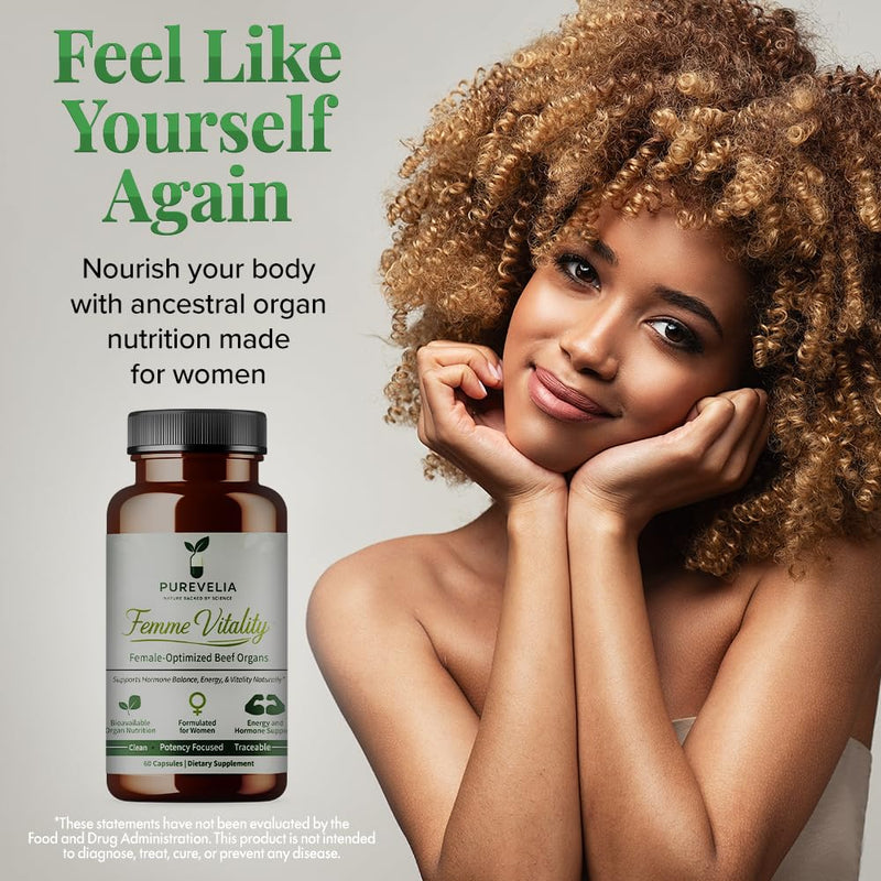 Femme Vitality™ 60 Count Female-Optimized Beef Organs Capsules, Supports Hormone Balance, Energy, and Vitality Female Optimized Beef Organs - 60 Capsules