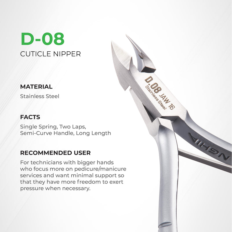 NGHIA Cuticle Nipper - D-08 JAW 16 | Stainless Steel | Durable and Sharp | Ergonomic Design | Grey Plated | Ideal for Salons and Home Use Jaw 16 (6.5 - 7.5 mm) - BeesActive Australia