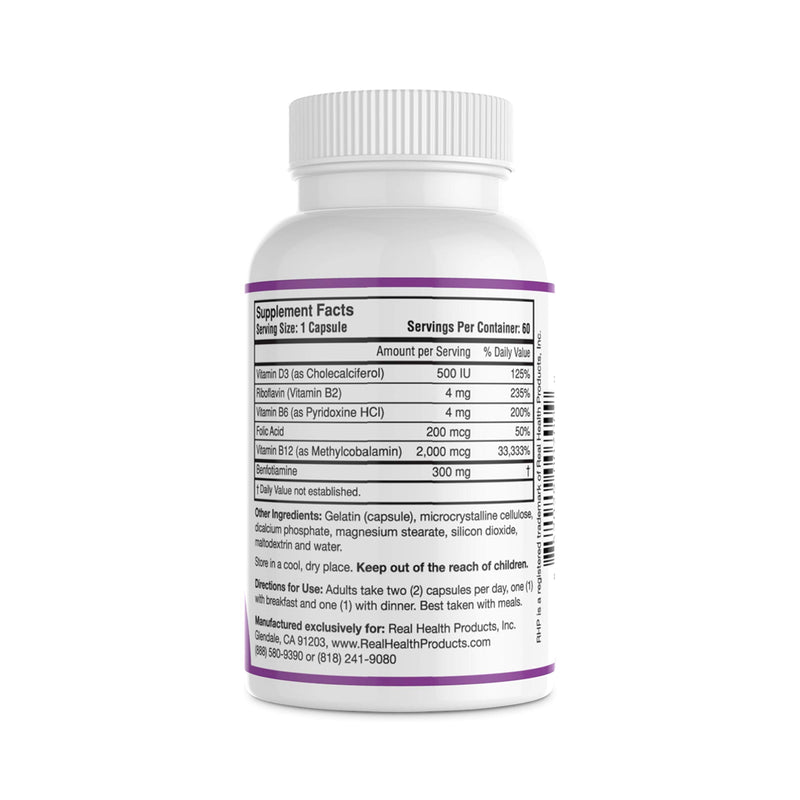 Nerve Support Formula Supplement - Nutritional Support for Neuropathy Pain Relief for Feet & Hands, Advanced B Complex with Benfotiamine, Vitamin B1, Methyl B12, Folic Acid & D3 – 120 Capsules