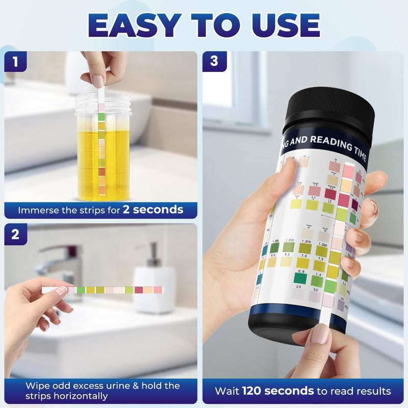 Urine Test Strips for Urinalysis: 10-in-1 125 CT Urinalysis Test Strips Full Panel for UTI Nitrite Leukocytes pH Protein Kidney & Liver Function at Home Urine Test Strips