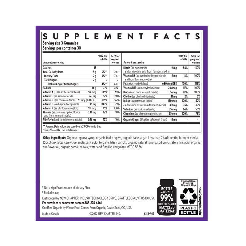 New Chapter Prenatal Multivitamin Gummies, Berry Citrus, 90 Count | 67% Less Sugar Prenatal Gummies with Methylfolate, Vitamin D3, Choline, and Ginger for Healthy Mom and Baby, Non-GMO
