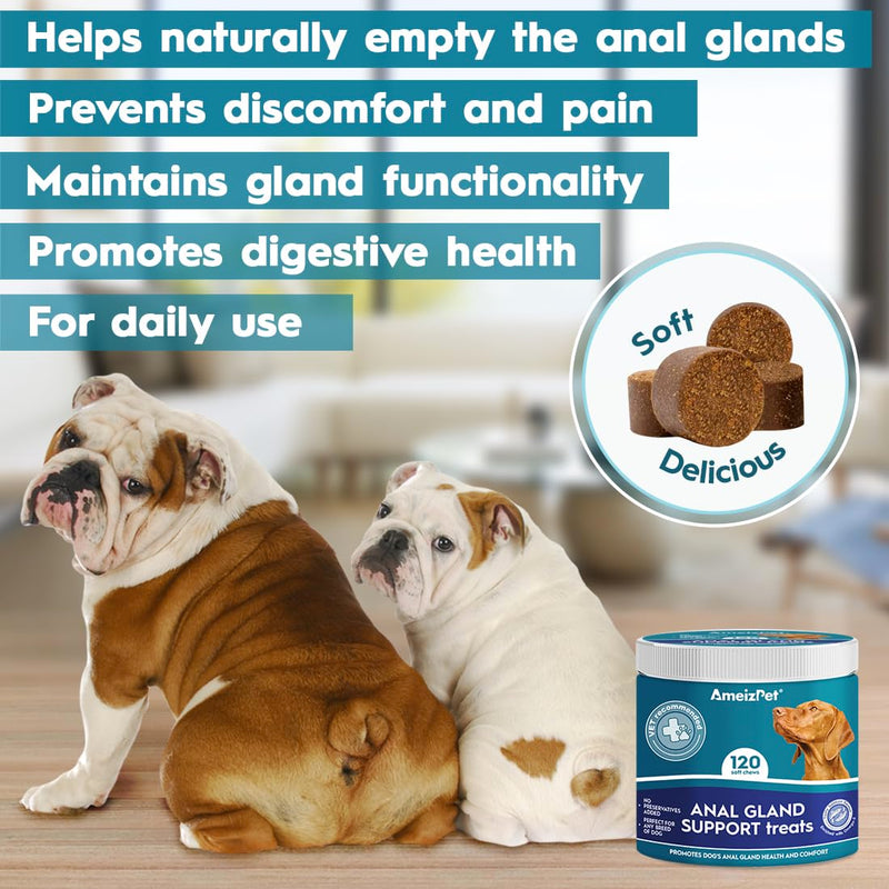AmeizPet Anal Gland Soft Chews Treatment For Dogs, Functional Digestive Fiber Treats For Dogs Glands Healthy Dog Chews, 120 Soft Dog Treats 120 Treats