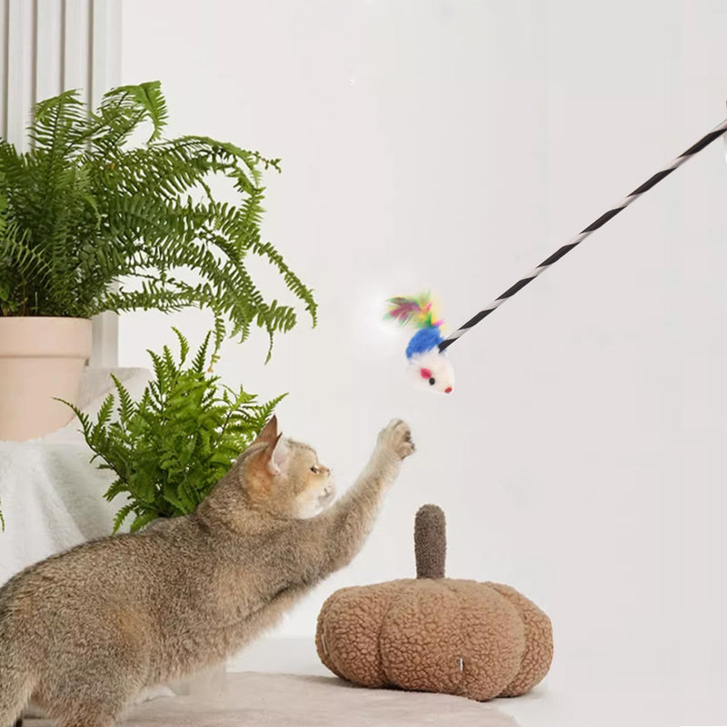 IUHKBH Interactive Cat Sticks, 3 PCS Cat Wands with Mice Long Cat Teaser Wands for Cats Kittens Having Fun Exerciser Playing - BeesActive Australia