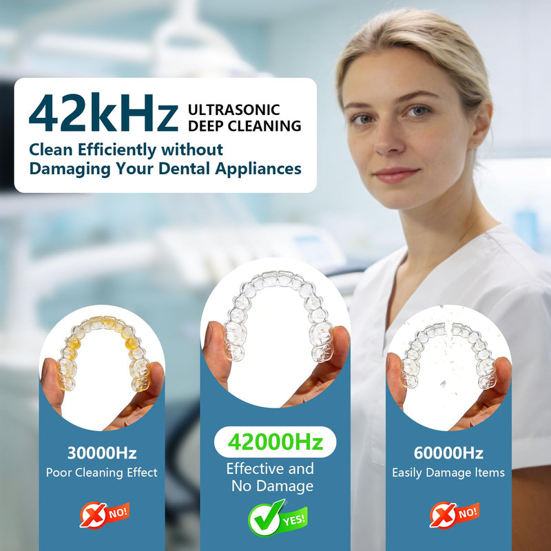 42kHz Ultrasonic Retainer Cleaner Machine,with 4 powerful 254nm UV lights,Pratical Dental Ultrasonic Cleaner for Denture, Night Guard, Mouth Guard, Aligner, Braces, Toothbrush Head & Jewelry (White)