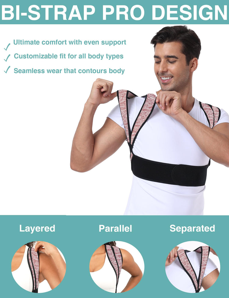 Posture Corrector for Women Men,BI-Straps Back Straightener - Bamboo Fiber Back Brace Posture Corrector - Instant Upper Back Pain Relief Pink M/L - BeesActive Australia
