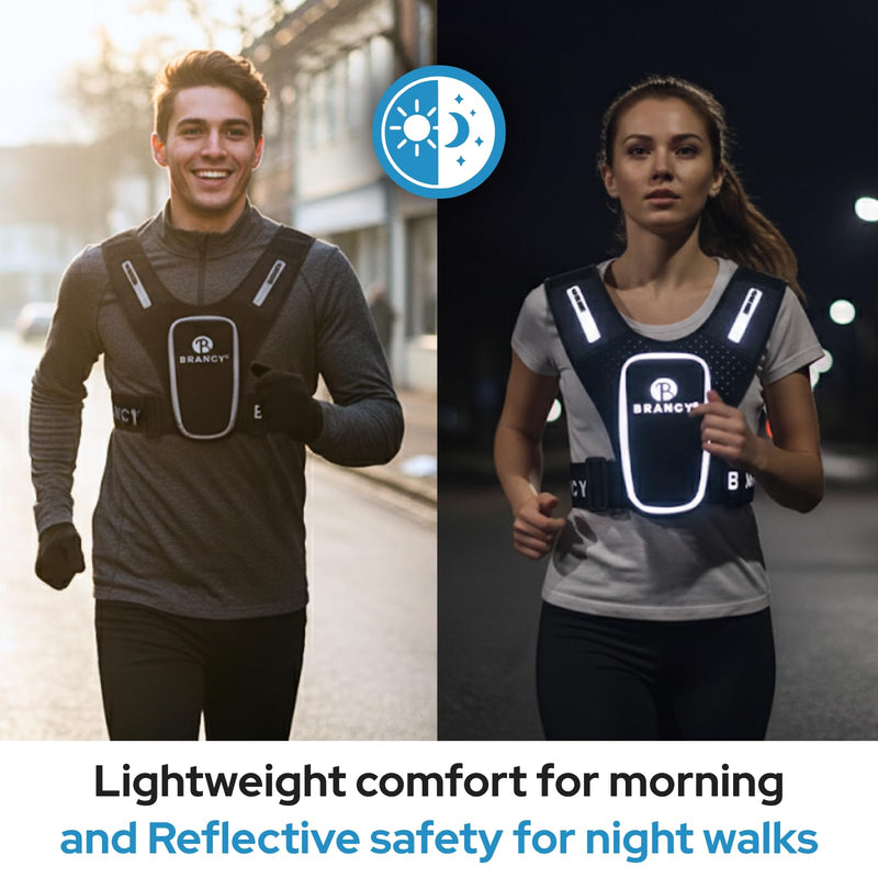 Brancy Running Phone Holder Vest - Reflective Running Vest for Women & Men with 2 Shoulder Zipper Pockets | Alternative Lightweight Backpack | Adjustable Waterproof Running Vest with Phone Holder