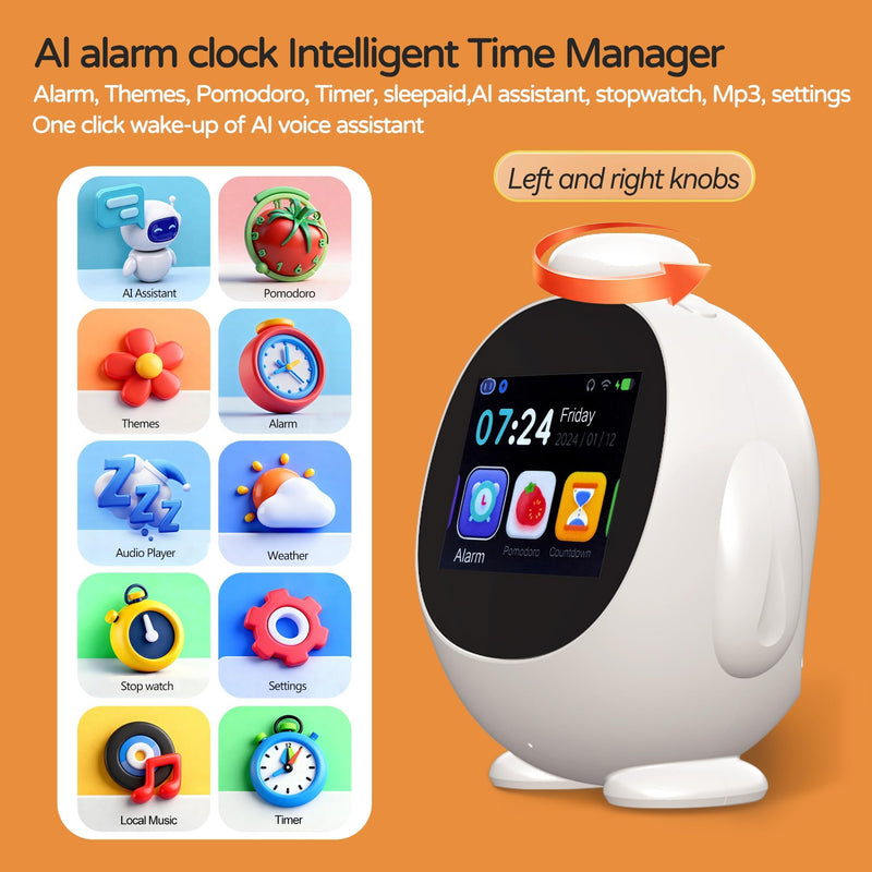 Kids Intelligent AI Alarm Clock, Ok to Wake Clock for Kids, Sleep Trainer Clock for Toddler, Adorable Digital Alarm Clock, AI Voice Clock with Chat, Time Management Gift for Children