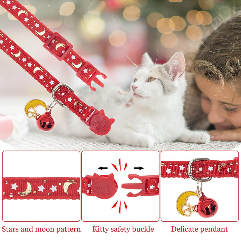 KOOLTAIL Cat Collar Breakaway with Bells - 6 Pack Glow in The Dark - Stars & Moon Charm Pendent Pet Reflective Collars Ideal for Kitten Cats Puppy Reflective without bow - BeesActive Australia