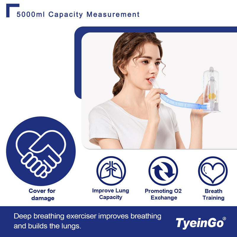 Breathing Exercise Device for Lungs, Deep Breathing Trainer for Adults - 5000ml Volume Measurement with Flow Rate Indicator - BeesActive Australia