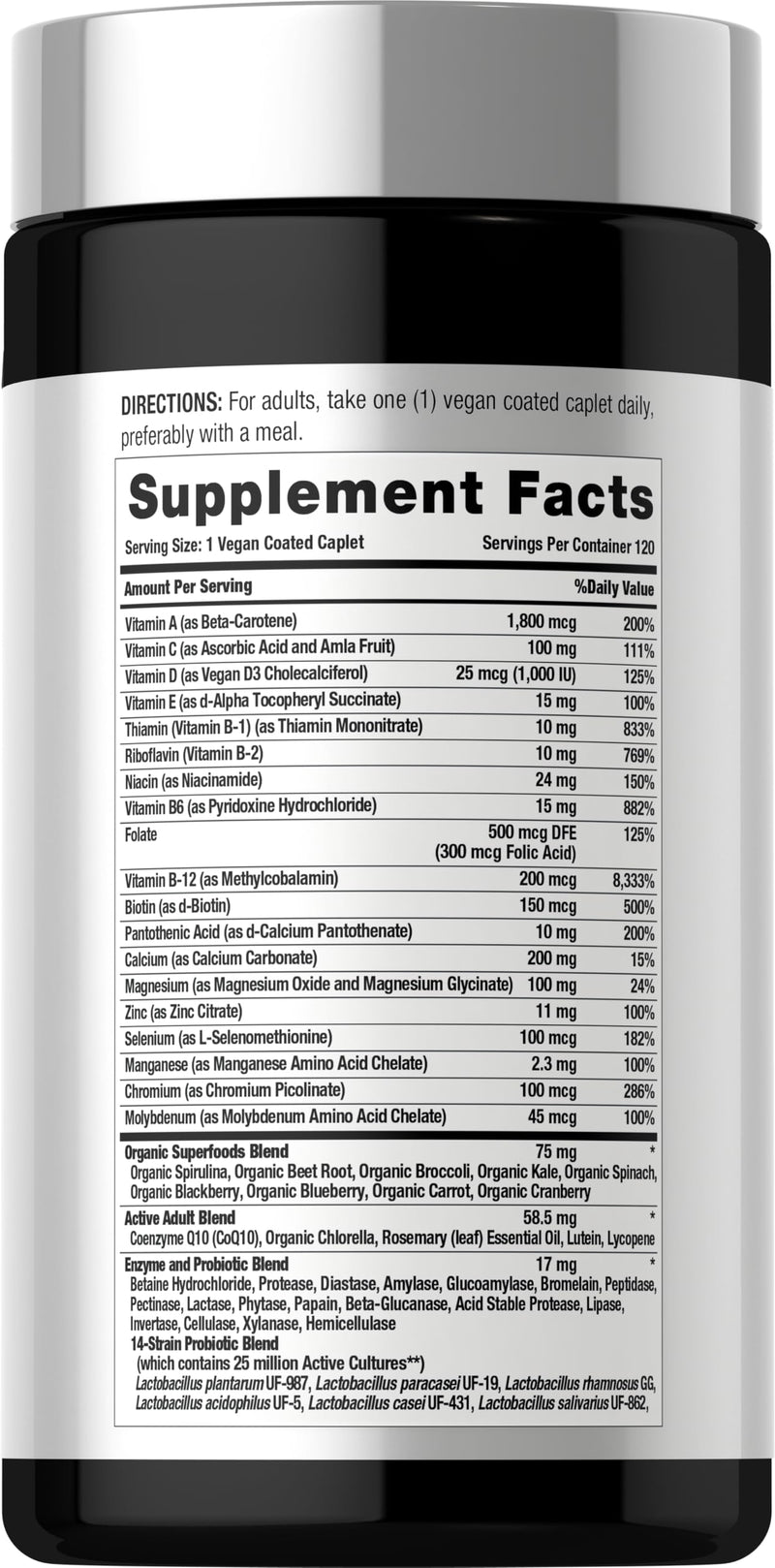 Horbäach Multivitamin for Men and Women Over 50 | 120 Caplets | Daily Supplement for Adults | with Coq10, Probiotics & Digestive Enzymes | Vegan, Non-GMO, Gluten Free Formula