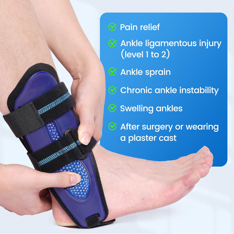 Velpeau Ankle Stabilizer Brace for Sprain, Ligament Injury (Grade 1 to 2), Tendonitis, Adjustable Stirrup Ankle Support Splint for Women and Men,Reversible Left & Right Foots,One Size(Foam Pads, Blue) Foam Pads - BeesActive Australia