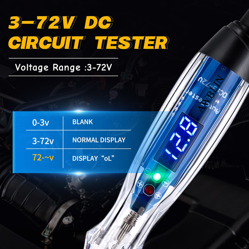 Test Light Probe Kit, 3-72V DC LED Digital Automotive Circuit Tester with Voltmeter, 18 Pieces Multi Function Auto Fuse Voltage Tester Electric Probe Test Kit - BeesActive Australia