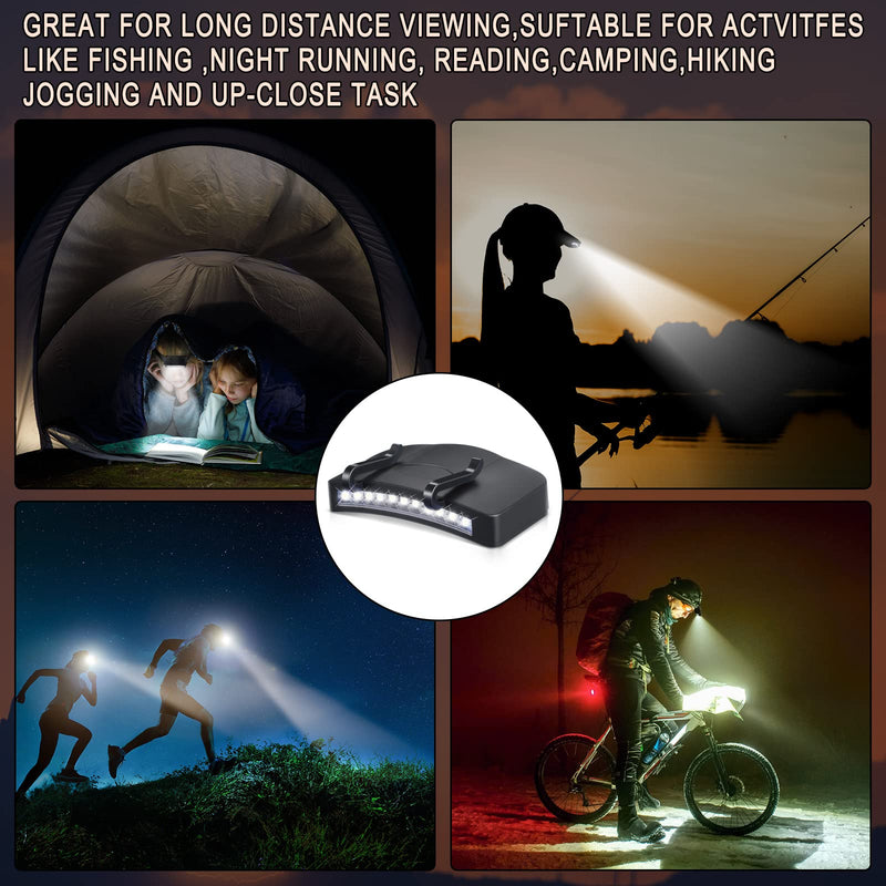 Hortsun 10 Pcs Light Clip 11 LED Cap Lights Clip on Hat Headlamp Battery Cap Brim Lamp Black Waterproof Ultra Bright Flashlight for Hunting Camping Fishing Hiking