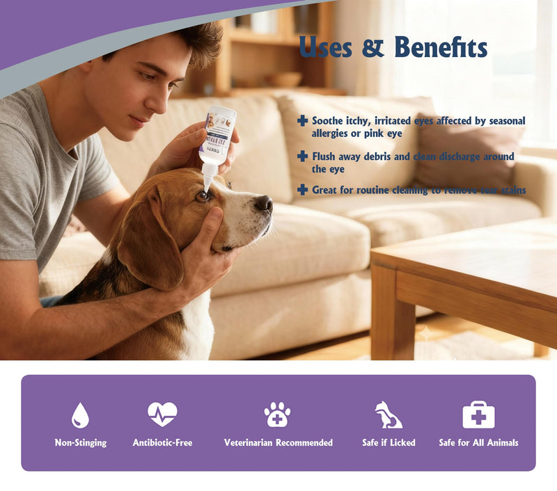 Dog and Cat Eye Wash | Gentle Eye Drops for Dogs and Cats to Flush and Soothe, Tear Stain Cleaner, Hydrating Formula for Pets. 50ml | 1.69 fl oz