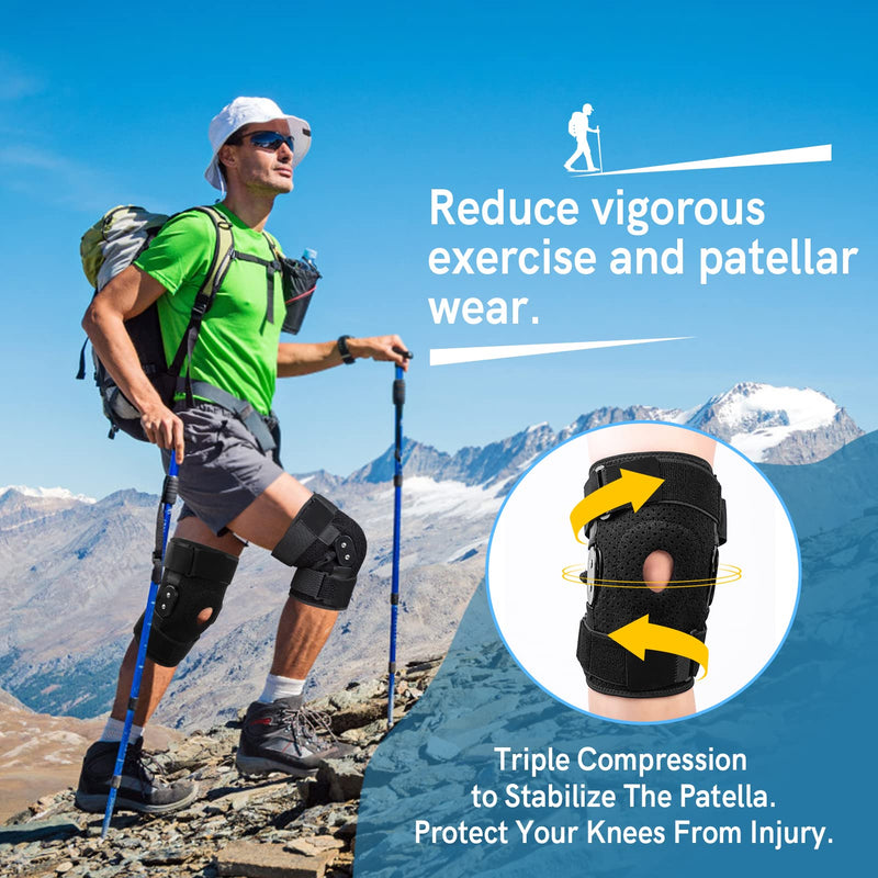 Hinged Knee Brace, Adjustable Knee Support Wrap for Men and Women, Pain Relief Swelling and Inflammation, Patellar Tendon Support Sleeve for Helping Relieve Strains, Sprains, ACL and MCL Injuries (Medium) Medium