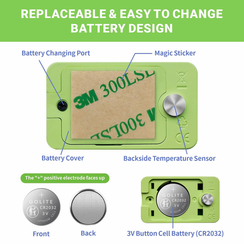 MoonOrange Digital Aquarium Thermometer, Stick-on Fish Tank Thermometer with LED Display, Wireless Aquarium Temperature Measurement with Battery-Change Tool and Extra Sticker.(Green*2) Green-2 Pack - BeesActive Australia