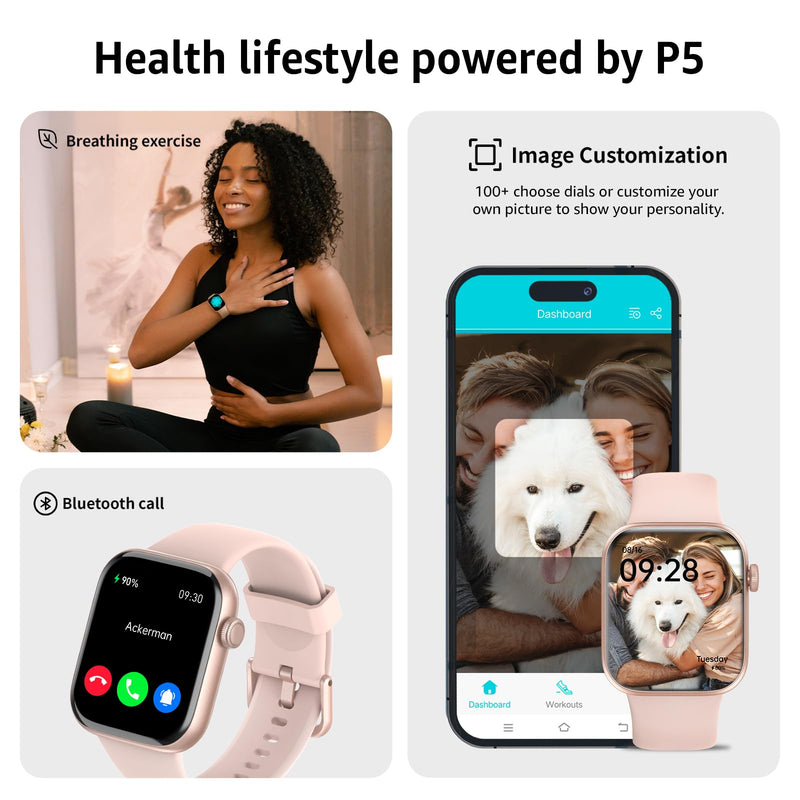 Smart Watch for Men Women Answer/Make Call, 1.85" Smartwatch, Fitness Watch with Heart Rate Blood Pressure Sleep Monitor, 140+Sports, IP68 Waterproof Step Counter Watch Compatible with Android IOS Pink - BeesActive Australia