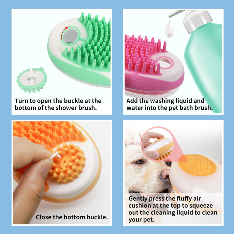 WishLotus Pet Bath Brush, Puppy Massage Brush with Shampoo Dispenser Pet Grooming Tool for Small Animals Soft Silicone Dog Shower Brush for Long Short Haired Dog and Cat Washing (Green) Green - BeesActive Australia