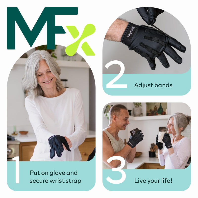MetaFlex Recovery Gloves. Light-Weight Resistance Bands for Gentle Stretching and Strengthening. Full-Finger Compression Glove for Hand Pain Relief, Swelling, and Stiffness. Small Left