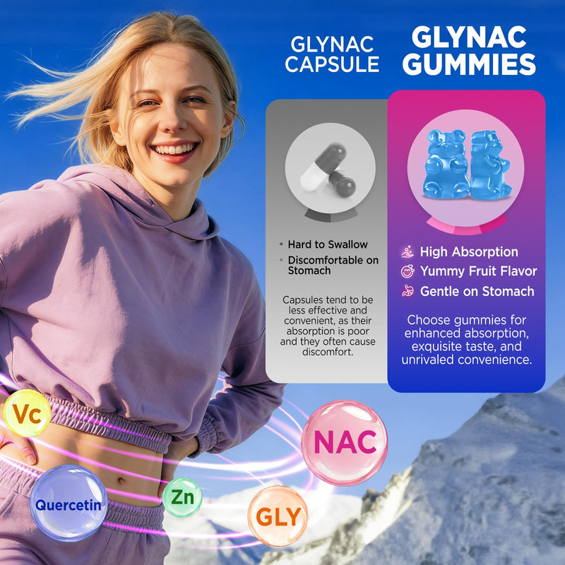 NAC Gummies, Glycine & N-Acetyl Cysteine Supplement for Kids & Adults | Glynac with Quercetin, Vitamin C & Zinc, Liver & Cellular Support, Glutathione Production