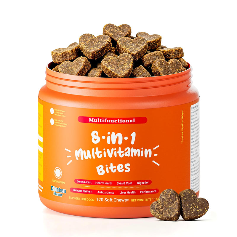 Multivitamin Treats for Dogs, Glucosamine Chondroitin Joint Support + Digestive Enzymes & Probiotics, Grain Free Dog Vitamins and Supplements for Skin & Coat, Peanut Butter - 120ct