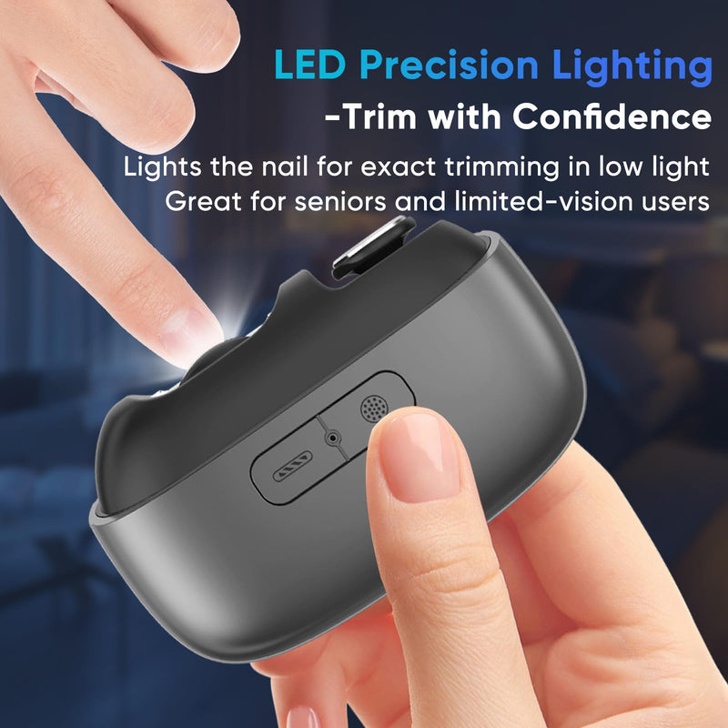 Electric Nail Clipper, Rechargeable Nail Trimmer with LED Light & Nail Storage, One-Touch Quiet Fingernail & Toenail Cutter for Adults & Seniors, USB-C, Long Battery Life（Black） Version 02