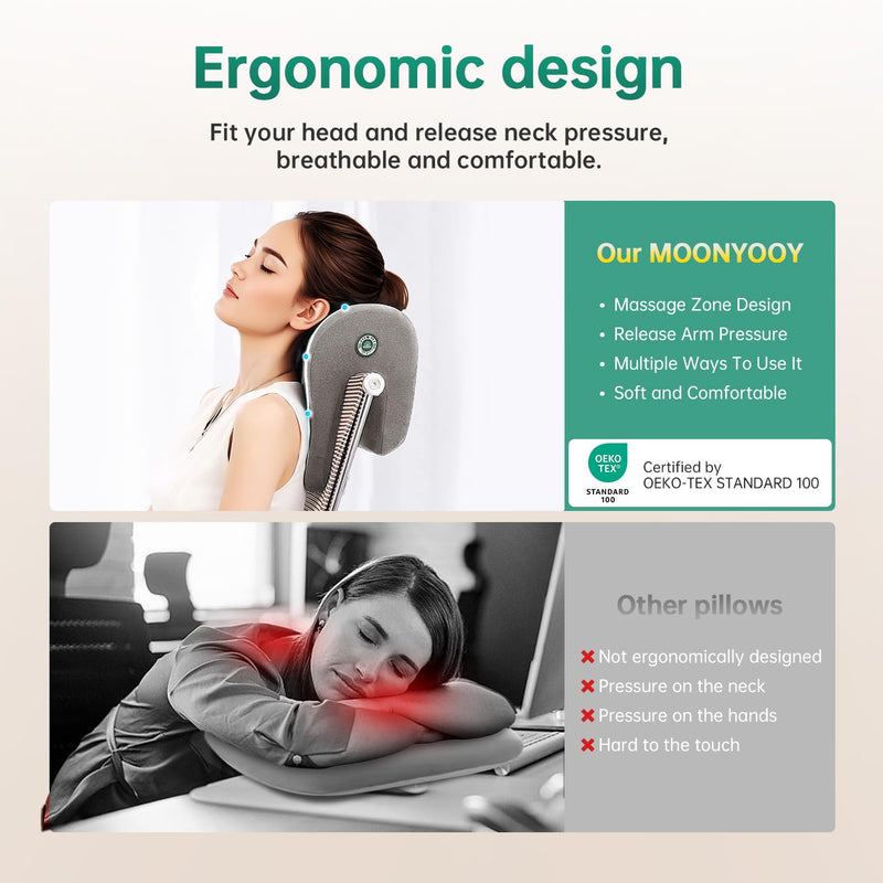 MOONYOOY Office Chair Headrest Pillow Attachment & Desk Nap Cushion, Memory Foam Neck Support with U-Shape Hanger Design for Office Chairs, Armrest Elbow Relief, and Restful Power Napping