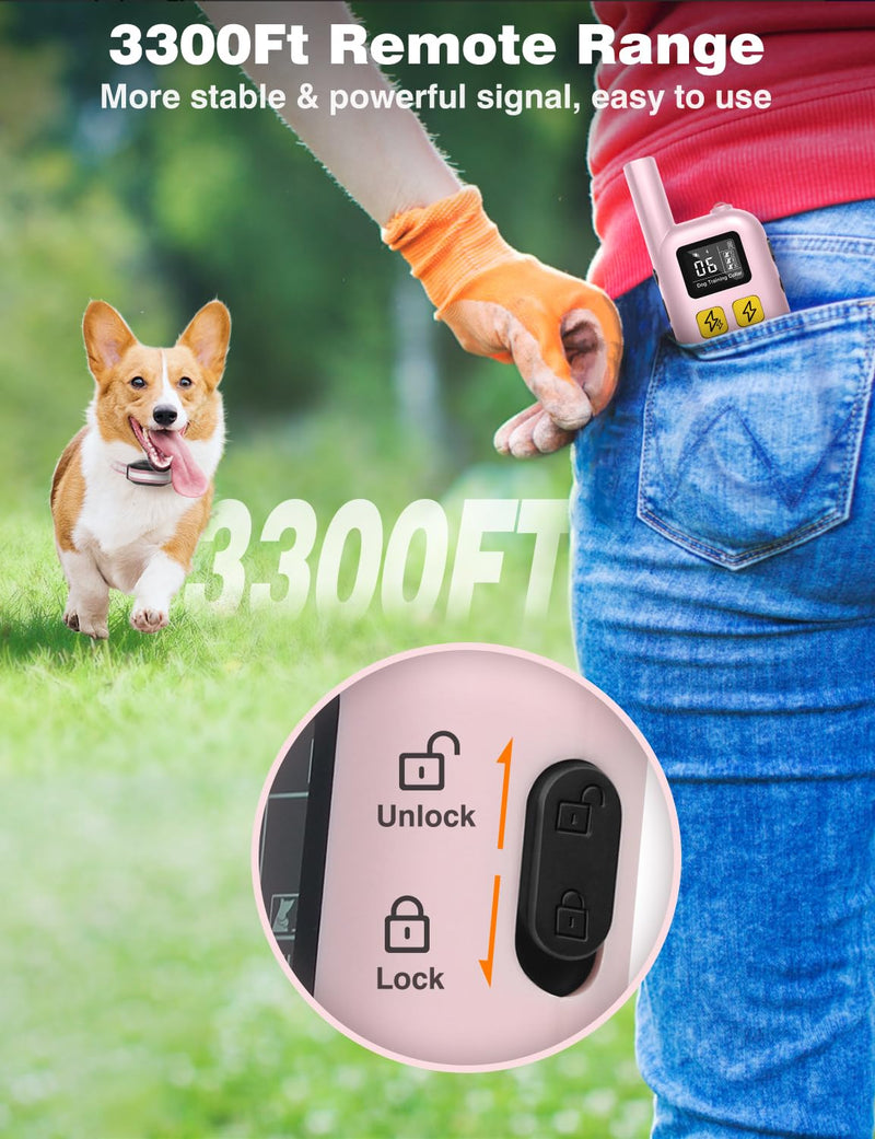 Dog Training Collar, 3300Ft Bark Collar with Beep Vibration & Static Mode, Safety Lock & Flashlight Bark Collar with Remote, IPX7 Waterproof Ecollar for 7-120lbs Small Medium Large Dogs(2 Pack) - BeesActive Australia