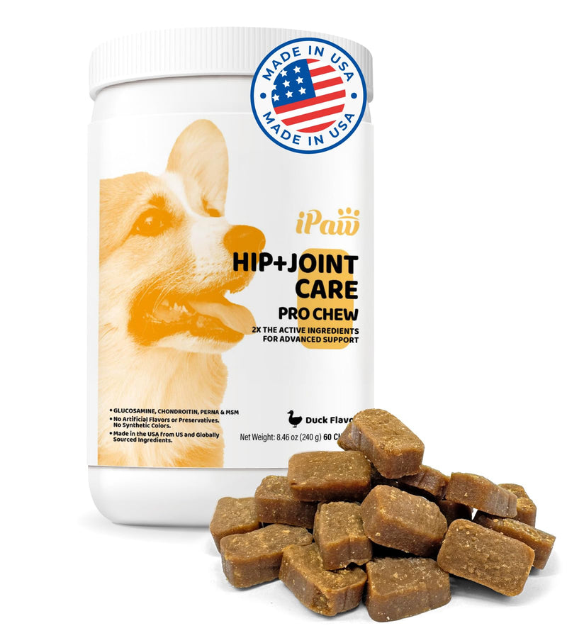 iPaw Hip and Joint Care Pro Dog Chews, Dog Joint Supplement, Glucosamine and Chondroitin Treats, Made in USA, Duck Flavor (60 Chews) Hip & Joint Care 1 Jar