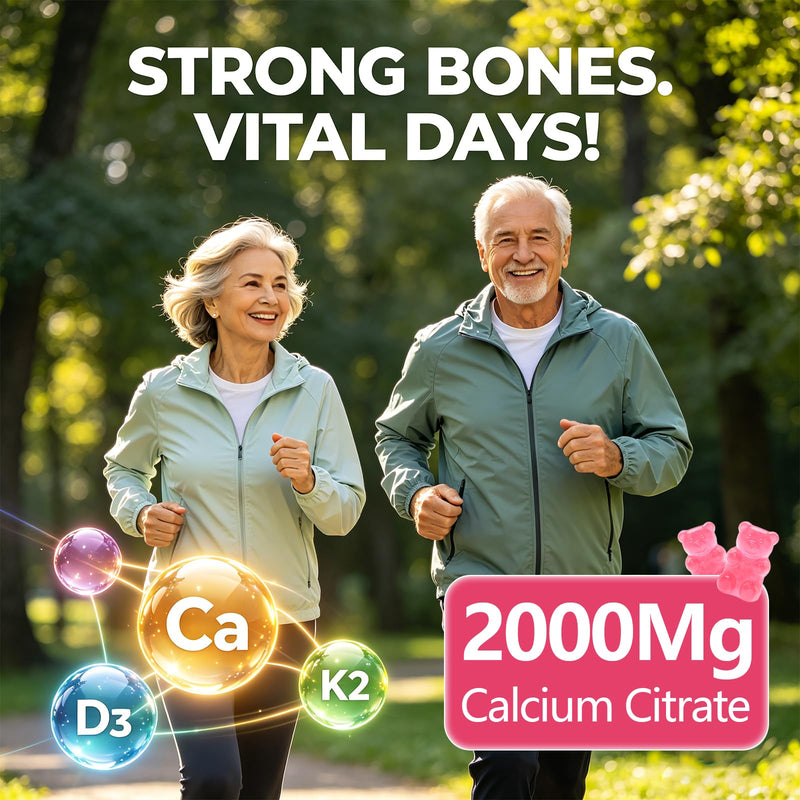 Calcium Citrate Gummies 2000 mg - Calcium Supplement for Women & Men,60 Ct | Plus Vitamin D3, K2, Magnesium, Zinc - High Absorption Supports Bone, Teeth & Immunity - Peach Flavor, Sugar-Free, Vegan 60 Count (Pack of 1)