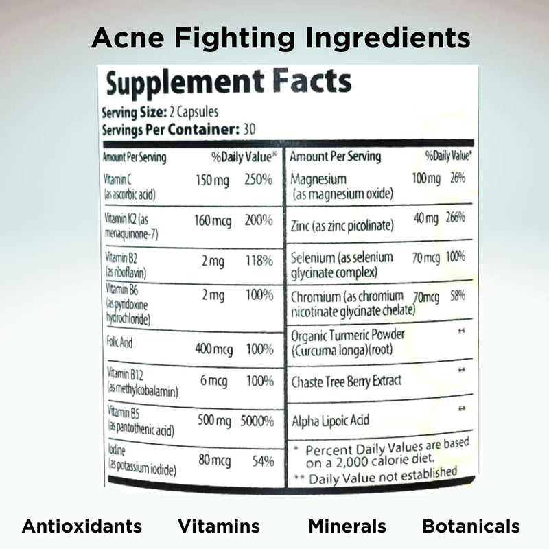 Clear Skin Acne Vitamin System | 20 Antioxidants, Botanicals & Minerals | Capsules | 60 Count | Pack of 2 60 Count (Pack of 2)