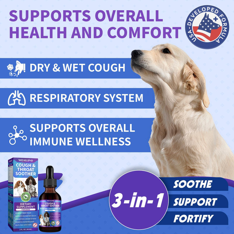 WEALLIN Dog Cough Treatment Support for Dogs - Dog Cough Care Natural Solution for Cough Natural Dog Cough Supplement Herbal Drops Support for All Breeds - 60 ml/2 Fl Oz 1 PCS