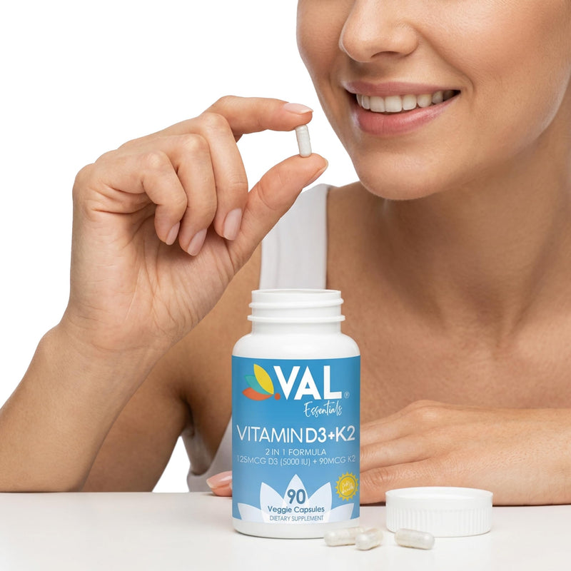 VAL Vitamin D3 + K2 (MK-7) 5000 IU & 90 mcg – Bone & Heart Health Support – High Potency, Non-GMO, Easy to Swallow – 90 Vegan Capsules – D3 K2 Supplement Made in USA 90 Count (Pack of 1)