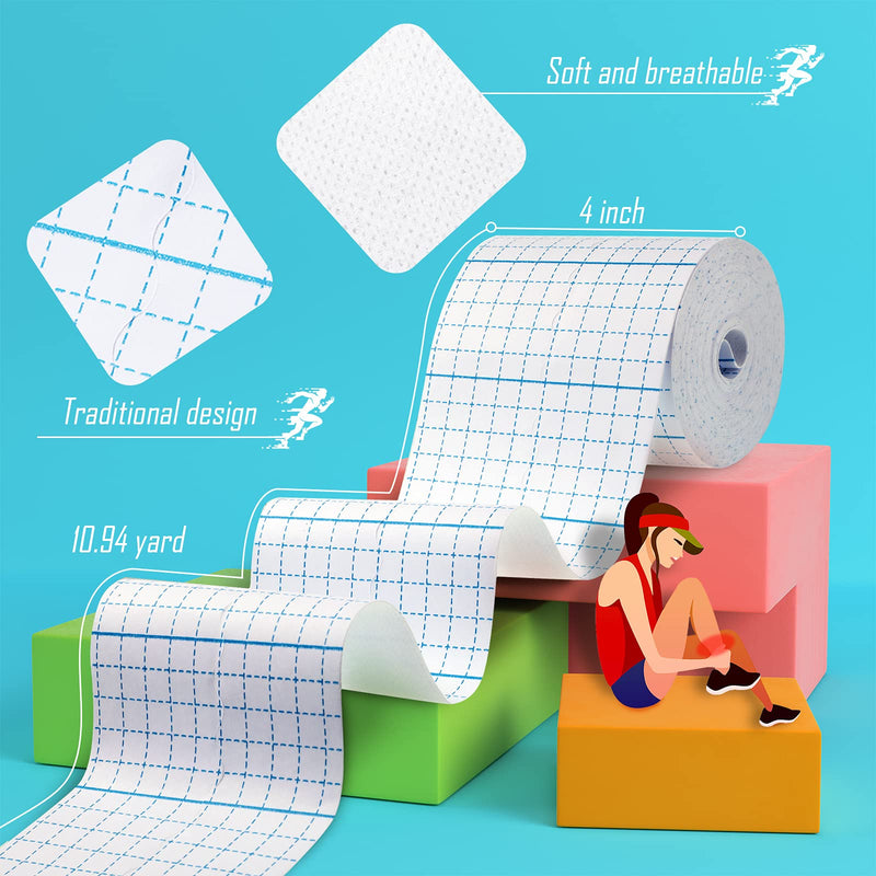Nuanchu 2 Rolls Non-Woven Stretch Tape Breathable Bandage Tape Cohesive Wrap Roll Film (White,4 Inch X 10.94 Yard) White 4x393.8 Inch (Pack of 2) - BeesActive Australia