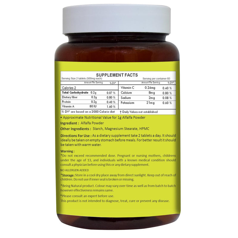 HERBAL HILLS Alfalfa Tablets | 120 Count | Source of Vitamin A | Natural Green Superfoods 120 Count (Pack of 1)