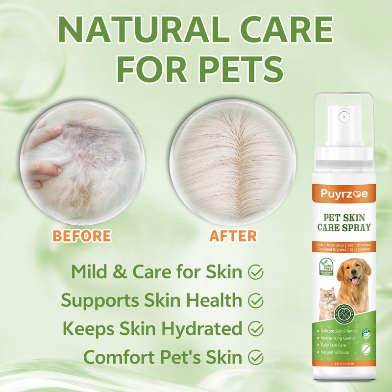 puyrzoe Anti Itch Spray for Dogs & Cats - Natural Skin Care Formula for Anti Itch, Helps Reduce Scratching, Seasonal Skin Support, Lickable & Safe(4.06 Fl Oz)