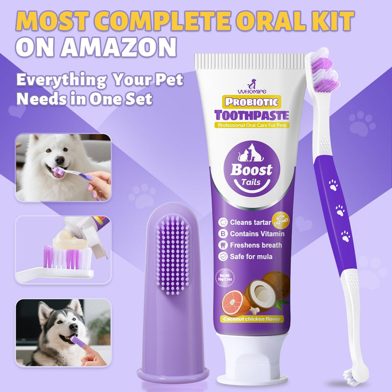 Dog Toothbrush Kit, 2.5oz Toothpaste, Dual-Head & Finger Brush | Gentle Dog Care. For Dogs Over 20 lb. Soft Brush Comfort. Coconut Chicken Flavor. Easy Daily Routine. 2.5 0unce(pack of 1)