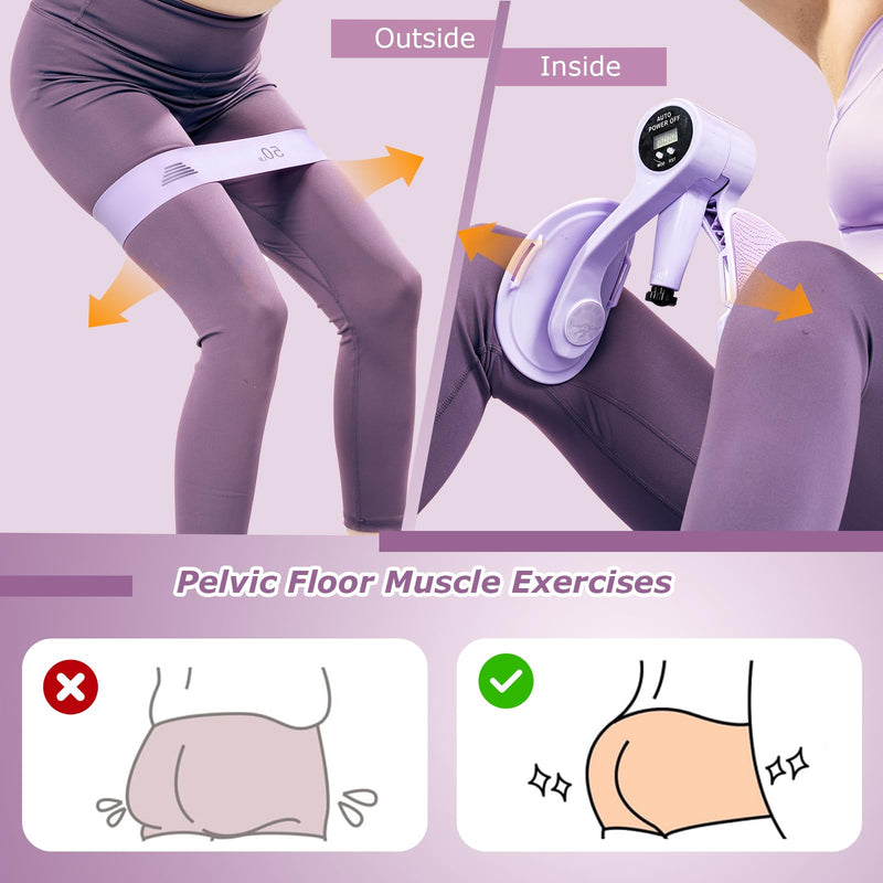 Thigh Master [2026 Upgraded], 12-80LB Thigh Master Thigh Exerciser, LED Pelvic Floor Exercise Devices, 360° Inner Thigh Exerciser, Thigh Hip Trainer Kegel Excerciser with 50LB Resistance Band Purple