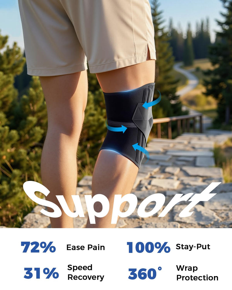 Medical-Grade Knee Brace for Women & Men,[Adjustable V-Straps & Anti-Slip] Knee Support with Side Stabilizers for Knee Pain,Meniscus Tear,ACL,MCL,Arthritis, Patella Stability for Injuries Recovery - XL X-Large Black