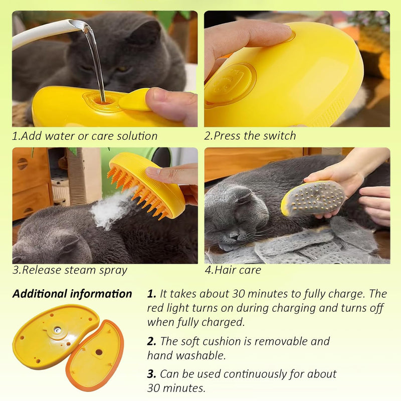 Steam cat brush, multifunctional steam cat brush, 3-in-1 self-cleaning massaging steam cat brush, cat grooming steam cat brush for removing tangled and loose hair, suitable for cats and dogs (green) Green - BeesActive Australia