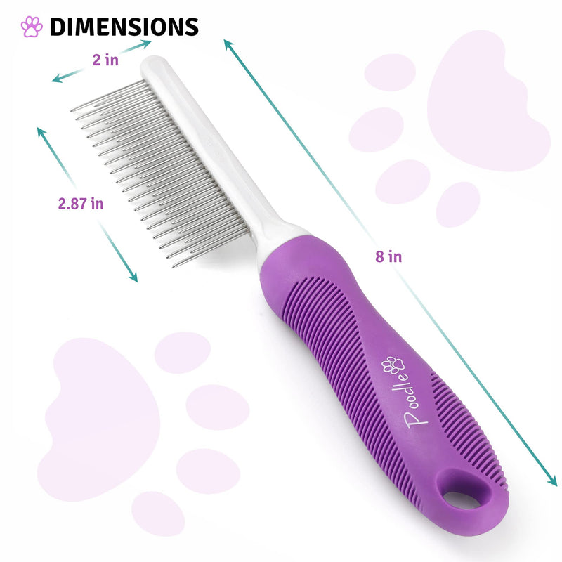 Poodle Pet Detangling Pet Comb with Long & Short Stainless Steel Teeth for Removing Matted Fur, Knots & Tangles – Detangler Tool Accessories for Safe & Gentle DIY Dog & Cat Grooming Purple - BeesActive Australia