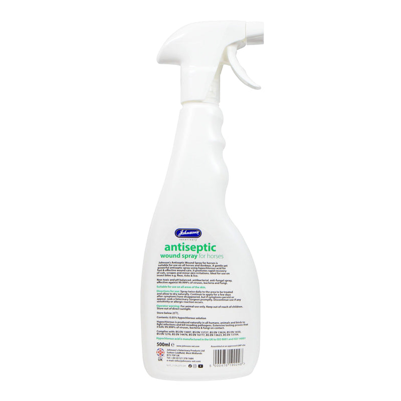 Johnsons Antiseptic Wound Spray for Horses 500ml - Hypochlorous, Fast Recovery, Antibacterial & Vegan