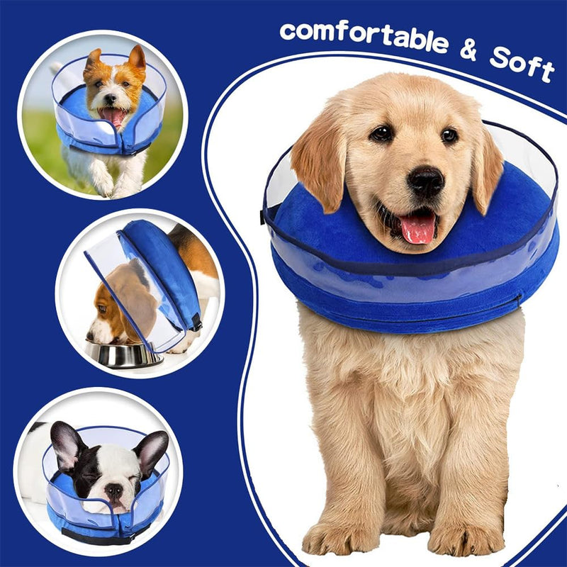 Neck collars for dogs, 2-in-1 inflatable dog collar for recovery after operations or wounds, dog collar, protective collar for pets, adjustable, comfortable protective collar, blue L blue (neck: 12 "-18") L - BeesActive Australia