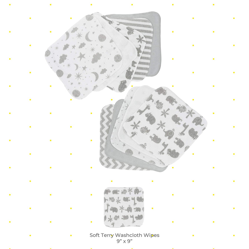 Spasilk Washcloth Wipes Set for Newborn Boys and Girls, Soft Terry Washcloth Set, Pack of 10, Gray Celestial 10 Count (Pack of 1) Grey Celestial - BeesActive Australia