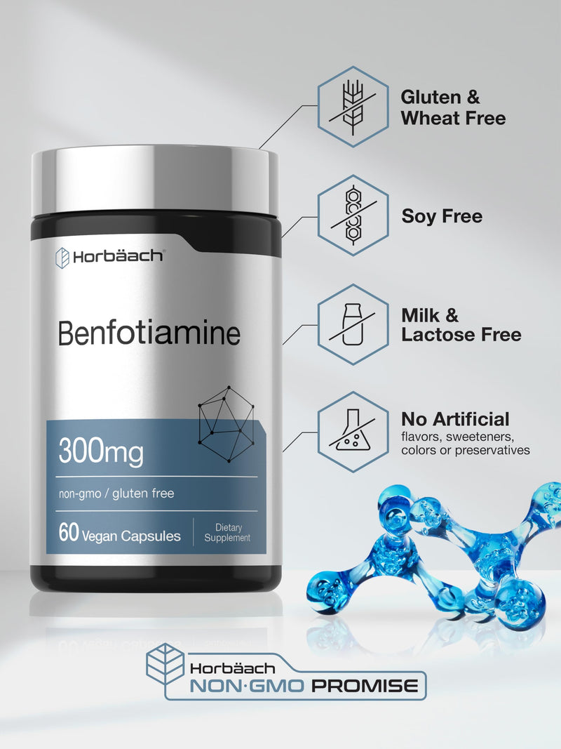 Horbaach Benfotiamine 300mg | 60 Capsules | Vitamin B1 Thiamine | Non-GMO & Gluten Free Supplement