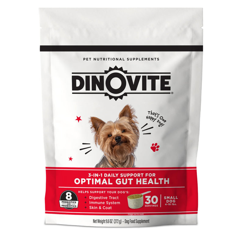 Dinovite Probiotics for Dogs, Probiotic Powder Food Topper for Small Dogs (1-18 lb), Daily Digestive Health & Skin Support with Omega-3s, 30 Servings Small Dogs (1-18 lbs) 30 Day Supply