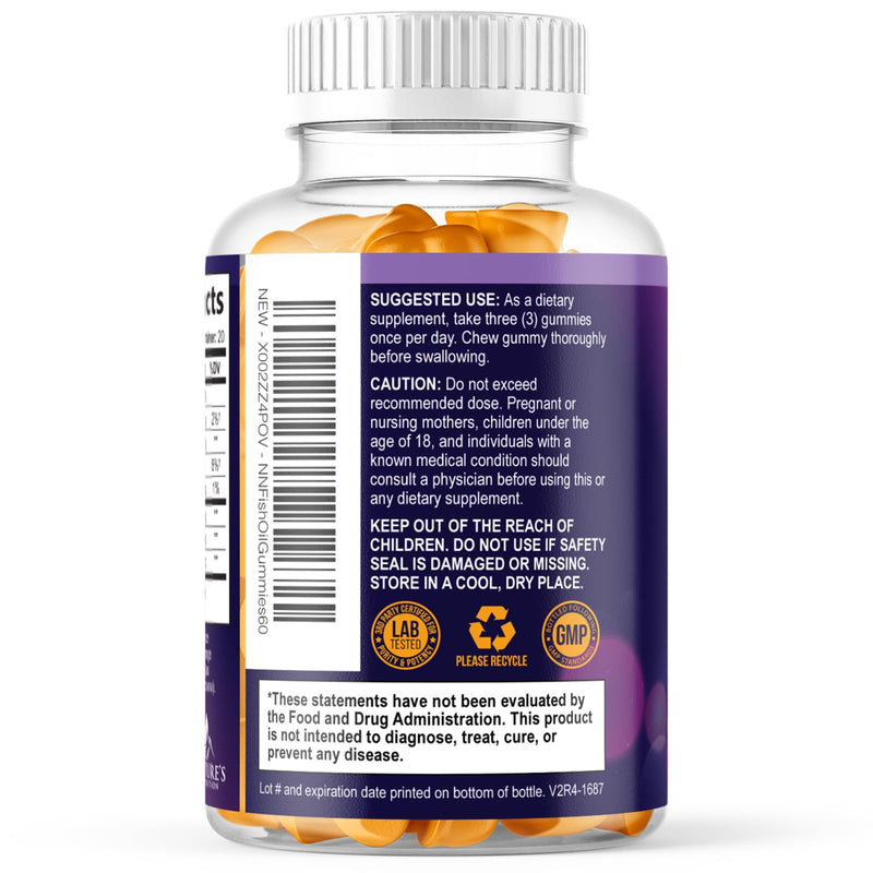Omega 3 Fish Oil Gummies - 3X Strength Heart Health Support, High Absorption Omega 3 Fish Oil Gummy Supplement with DHA & EPA, Joint & Brain Support for Adults, Delicious Orange Flavor- 60 Gummies 60 Count (Pack of 1)