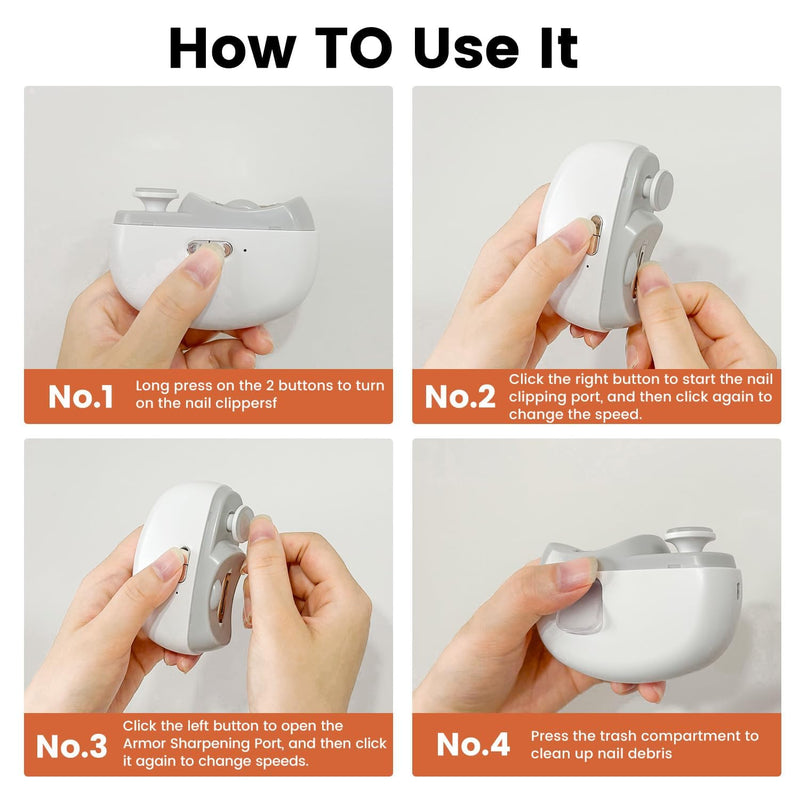 2 in 1 Electric Nail Clipper Automatic with Light,Baby Nail Clippers Nail Polisher 2 Speeds USB Rechargeable Nail Trimmer Electric for Babies Kids Adults