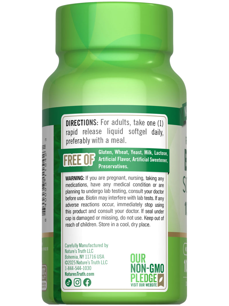 Nature's Truth Biotin 10,000mcg | Rapid Release Softgels | 100 Count | Non-GMO & Gluten Free Supplement